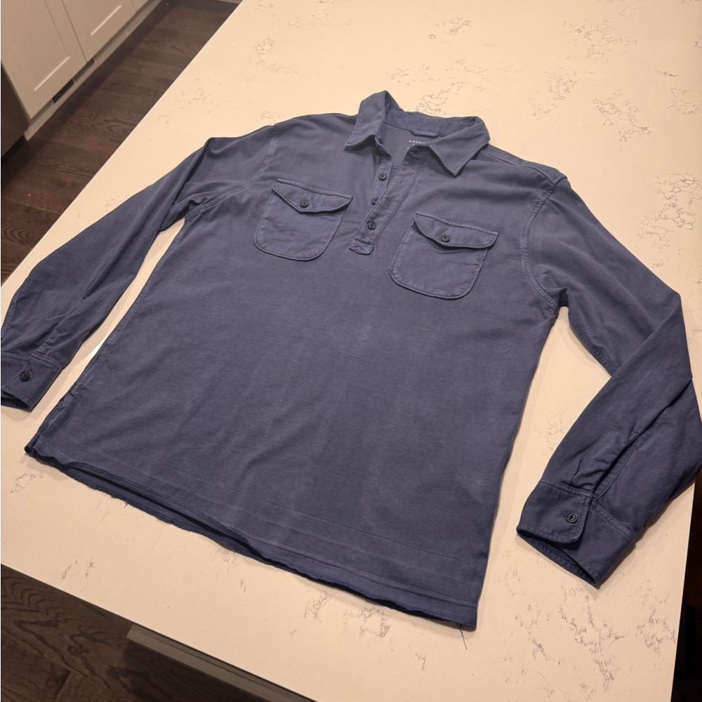 AE American Eagle indigo long sleeve button up polo NWOT